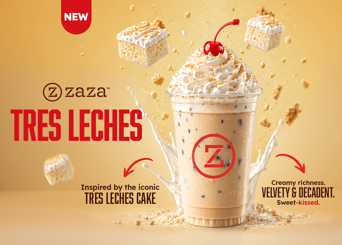 New Tres Leches Coffee from Zaza, inspired by tres leches cake, with a smooth, creamy, rich flavor.